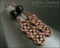 Antiqued copper and onyx knot earrings