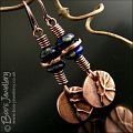 Antiqued copper and cobalt blue texture earrings