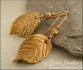 Clay leaves and bronze bead wrapped earrings