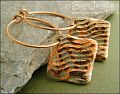 Mixed metal square charm and loop earrings