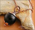 Large Obsidian bead copper pendant with flower cap - made to order
