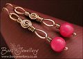 Long loop and rosebud knot earrings with raspberry jade - RESERVED