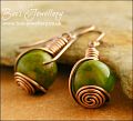 Copper and Mashan Jade rosebud wrapped earrings