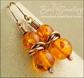 Faux amber and antiqued copper mobius ring spacer earrings