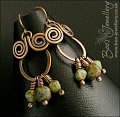 Copper spiral chandelier earrings with Picasso glass dangles