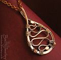 Teardrop loop copper pendant wire wrapped with squiggles