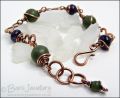 Adjustable copper bracelet with amethyst and green jasper