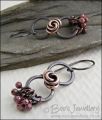 RESERVED - Antiqued copper figure of 8 rosebud knot earrings with rosy raindrops