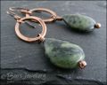 Antiqued copper oval link earrings with Chinese green jade