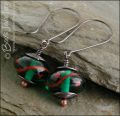 Oxidised gunmetal copper and green glass earrings