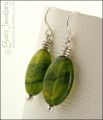 Green glass oval and Sterling silver earrings