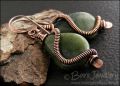 Antiqued copper and Chinese green jade teardrop earrings