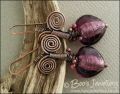 Egyptian spirals and purple glass heart earrings