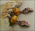 Mookaite lantern bead copper earrings with textured charms