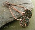 Teardrop loop earrings with turquoise spiral copper charms