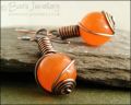 Antiqued copper and orange jade rosebud knot earrings