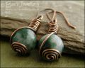 Faceted jade and antiqued copper rosebud knot wrap earrings