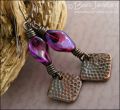 Oxed copper, purple glass and copper charm earrings