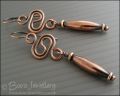 Antiqued copper squiggle link and torpedo bead earrings