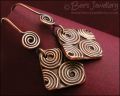 Antiqued copper spiral theme square earrings