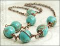 Antiqued copper spiral wrapped chalk turquoise necklace