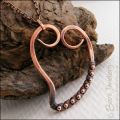Antiqued copper heart pendant wire wrapped with beads