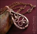 Squiggle filled antiqued copper teardrop pendant