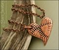 Antiqued copper curly textured heart pendant necklace