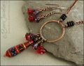 Purple and red necklace and earring set with hand made ceramic bead