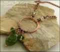 Green glass and copper necklace and earring set