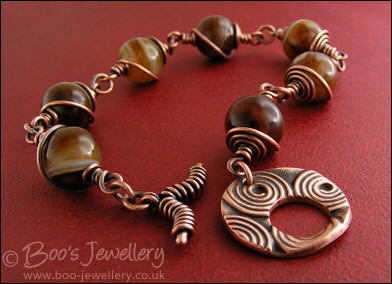 Coffee lace agate and copper toggle bracelet