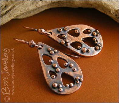 Teardrops and raindrops copper earrings