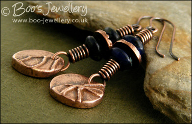Antiqued copper and cobalt blue texture earrings