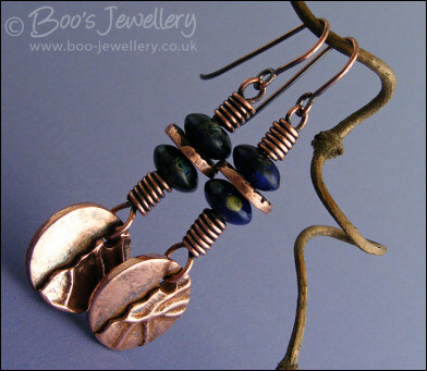 Antiqued copper and cobalt blue texture earrings