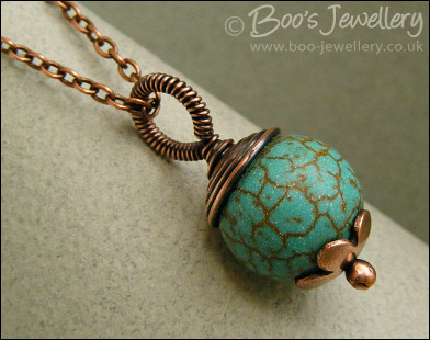 Chalk turquoise and copper large bead pendant - made to order
