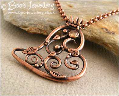 Filigree heart pendant with Champagne CZ stone
