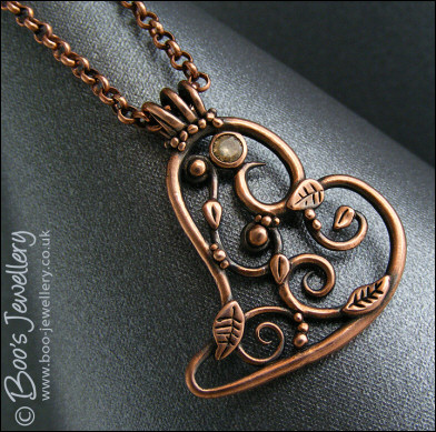 Filigree heart pendant with Champagne CZ stone