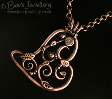Filigree heart pendant with Champagne CZ stone