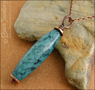 Turquoise marbled glass torpedo pendant