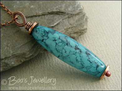 Turquoise marbled glass torpedo pendant
