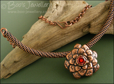Copper flower and rope necklace with  large set CZ stone