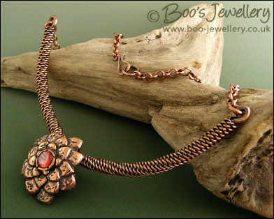 Copper flower and rope necklace with  large set CZ stone
