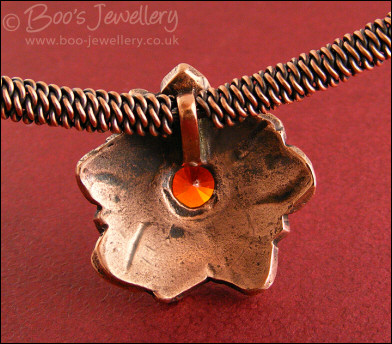 Copper flower and rope necklace with  large set CZ stone