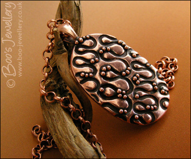 Textured copper pendant - twiddles and balls