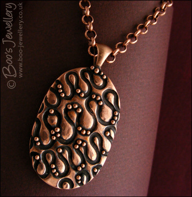 Textured copper pendant - twiddles and balls