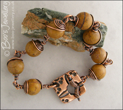 Mustard jasper antiqued copper toggle bracelet