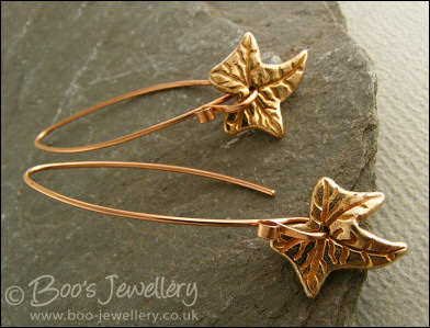 Bronze ivy leaf long drop earrings