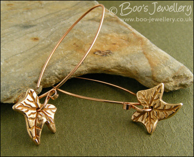 Bronze ivy leaf long drop earrings