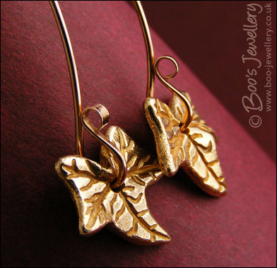 Bronze ivy leaf long drop earrings