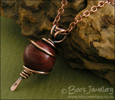 Rainbow Jasper and antiqued copper spiral wrapped pendant